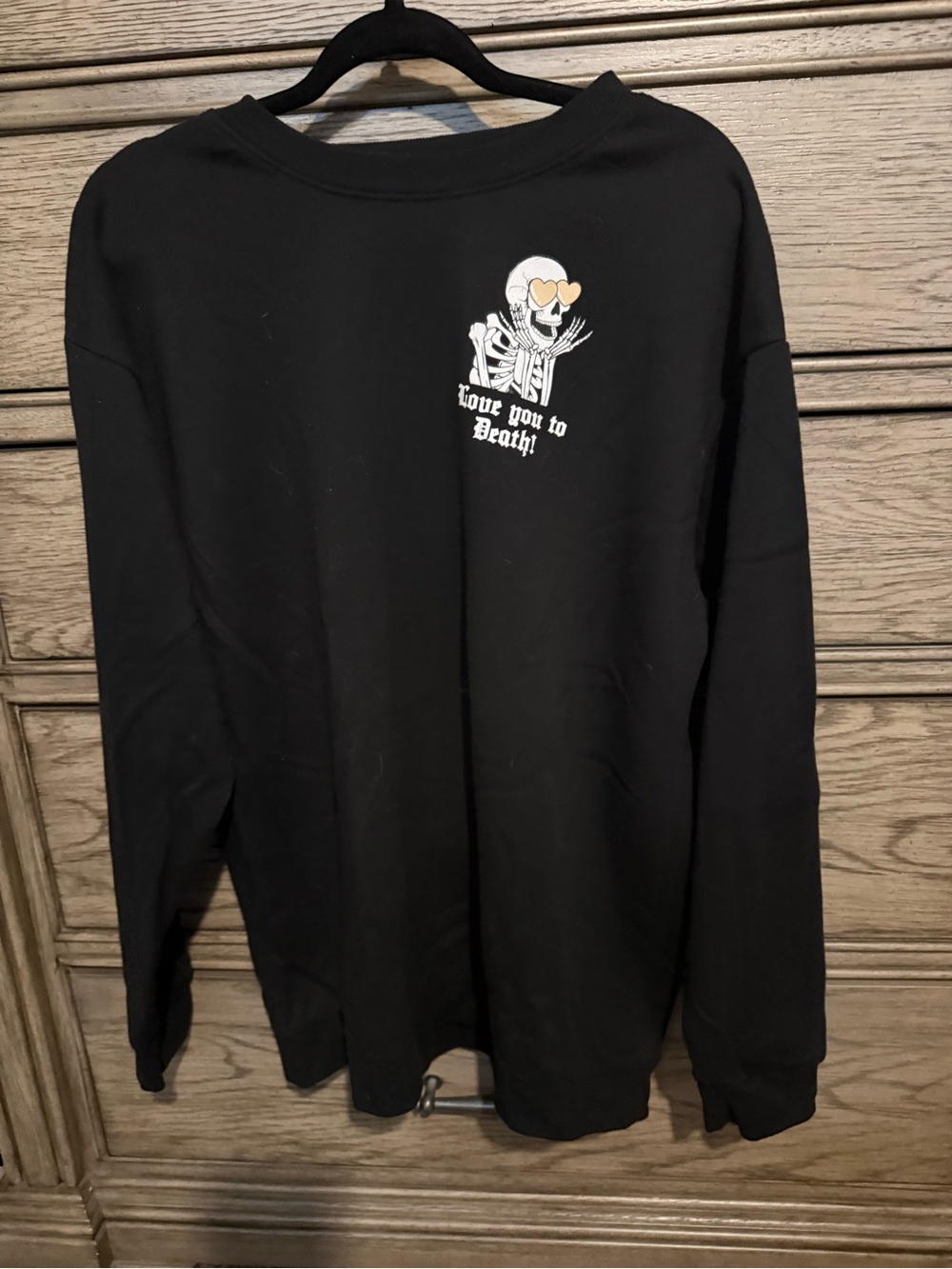 Black Graphic Crewneck Sweatshirt with Skeleton Heart Motif